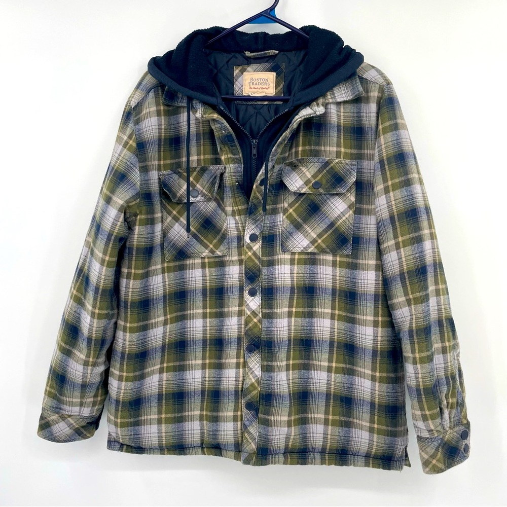 Boston Traders Coat  Quilter Flannel Hooded Zip up & button close 2 Pockets M